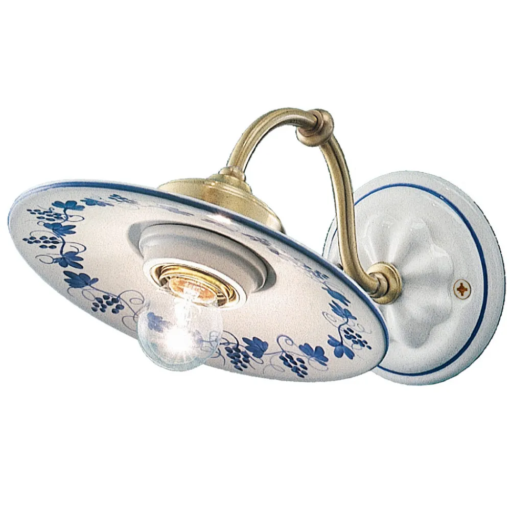 Ferroluce Vintage Wandleuchten-Vintage-Applikation aus Eisen und Keramik, verziert mit handgemaltem Design - Asti