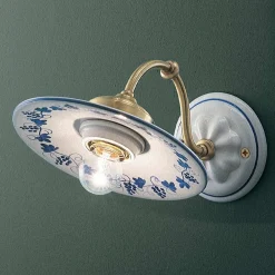 Ferroluce Vintage Wandleuchten-Vintage-Applikation aus Eisen und Keramik, verziert mit handgemaltem Design - Asti