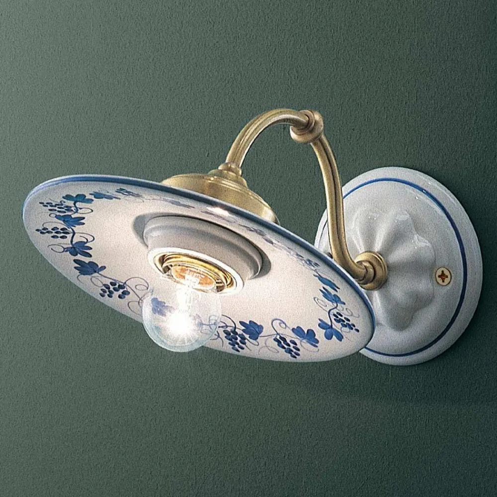Ferroluce Vintage Wandleuchten-Vintage-Applikation aus Eisen und Keramik, verziert mit handgemaltem Design - Asti
