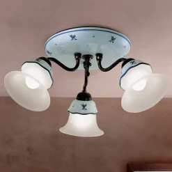 Ferroluce Vintage Deckenleuchten-Vintage-Deckenlampe aus Eisen, Glas und handbemalter Keramik - Ferrara