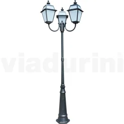 Viadurini Lighting Gartenlampion-Vintage-Laternenpfahl mit 3 Lichtern aus Aluminium und Glas, hergestellt in Italien – Vivian