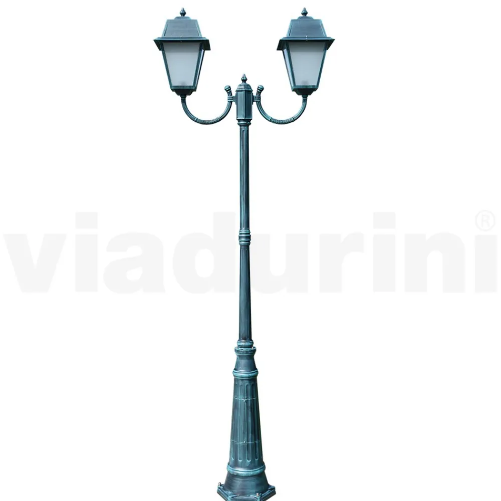 Viadurini Lighting Gartenlampion-Vintage-Laternenpfahl mit 2 Lichtern aus Aluminium und Glas, hergestellt in Italien – Doroty