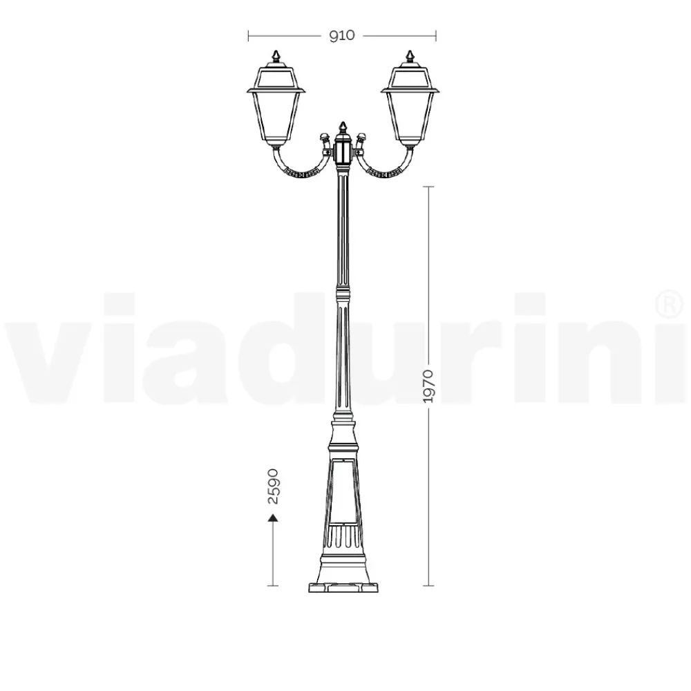 Viadurini Lighting Gartenlampion-Vintage-Laternenpfahl mit 2 Lichtern aus Aluminium und Glas, hergestellt in Italien – Doroty