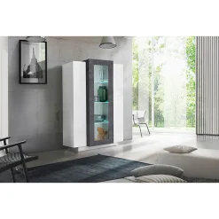 Viadurini Living Vitrinen-Vitrine 3 Türen Wohnzimmer Weiß und Anthrazit Holz, Zement oder Ahorn - Therese