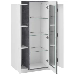 Viadurini Living Vitrinen-Vitrine 3 Türen Wohnzimmer Weiß und Anthrazit Holz, Zement oder Ahorn - Therese
