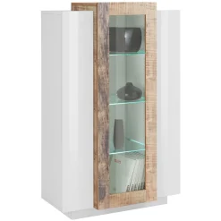 Viadurini Living Vitrinen-Vitrine 3 Türen Wohnzimmer Weiß und Anthrazit Holz, Zement oder Ahorn - Therese