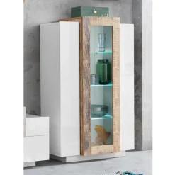 Viadurini Living Vitrinen-Vitrine 3 Türen Wohnzimmer Weiß und Anthrazit Holz, Zement oder Ahorn - Therese