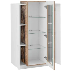 Viadurini Living Vitrinen-Vitrine 3 Türen Wohnzimmer Weiß und Anthrazit Holz, Zement oder Ahorn - Therese