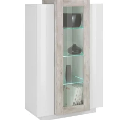 Viadurini Living Vitrinen-Vitrine 3 Türen Wohnzimmer Weiß und Anthrazit Holz, Zement oder Ahorn - Therese