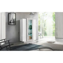 Viadurini Living Vitrinen-Vitrine 3 Türen Wohnzimmer Weiß und Anthrazit Holz, Zement oder Ahorn - Therese