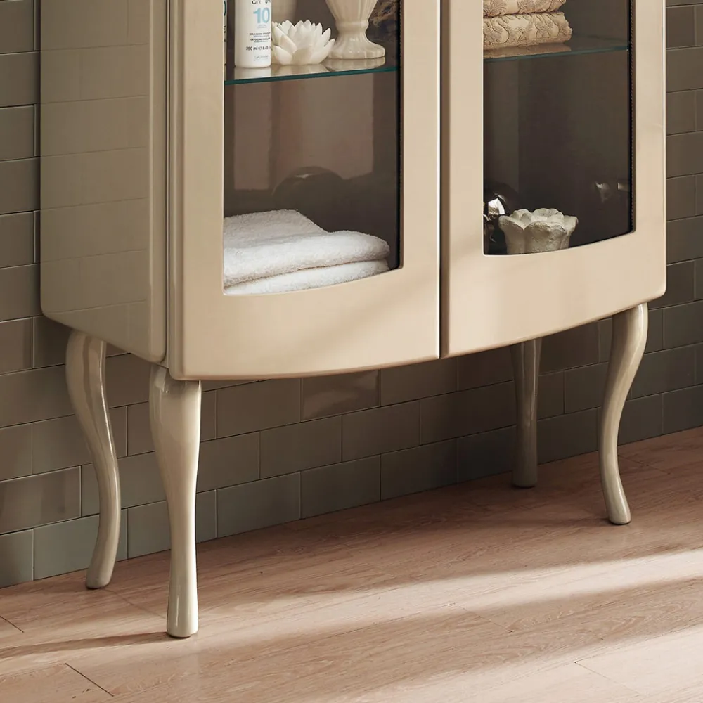 Viadurini Bathroom Badmöbel Stehend-Vitrine komplett mit zwei Türen und drei Glasböden, hergestellt in Italien – Candy