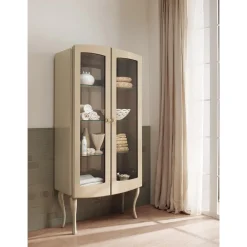 Viadurini Bathroom Badmöbel Stehend-Vitrine komplett mit zwei Türen und drei Glasböden, hergestellt in Italien – Candy