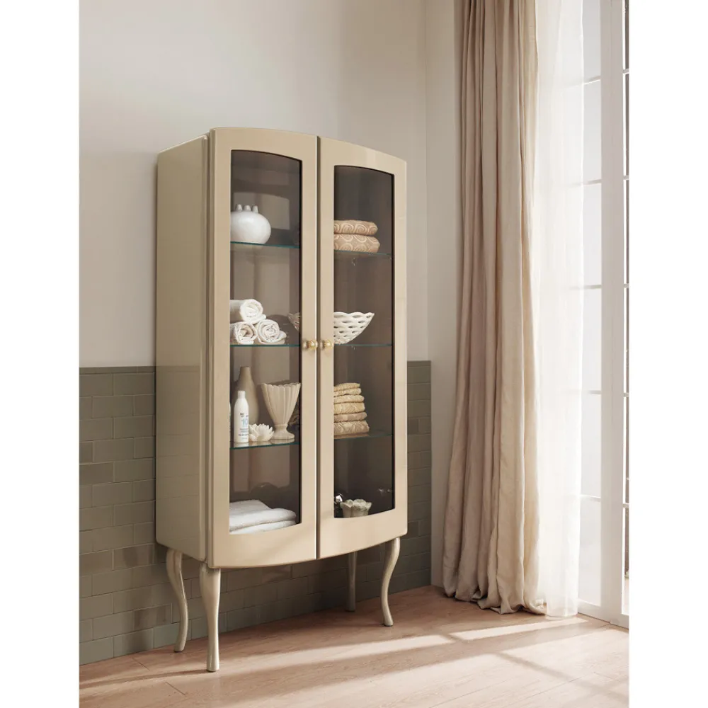 Viadurini Bathroom Badmöbel Stehend-Vitrine komplett mit zwei Türen und drei Glasböden, hergestellt in Italien – Candy