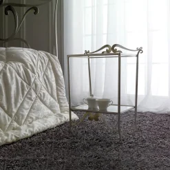 Viadurini Night Design Kommoden-Vollständiger Nachttisch aus Eisen mit Meccata-Silberblatt-Finish, hergestellt in Italien – Venedig