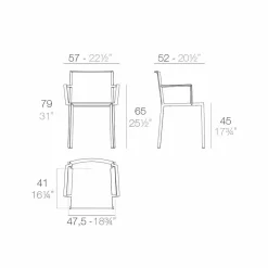 Vondom Gartenstühle Kunststoff-Quartz Gartenstuhl mit Armlehnen, modernes Design, 52x57xH79 cm, 4 Stück