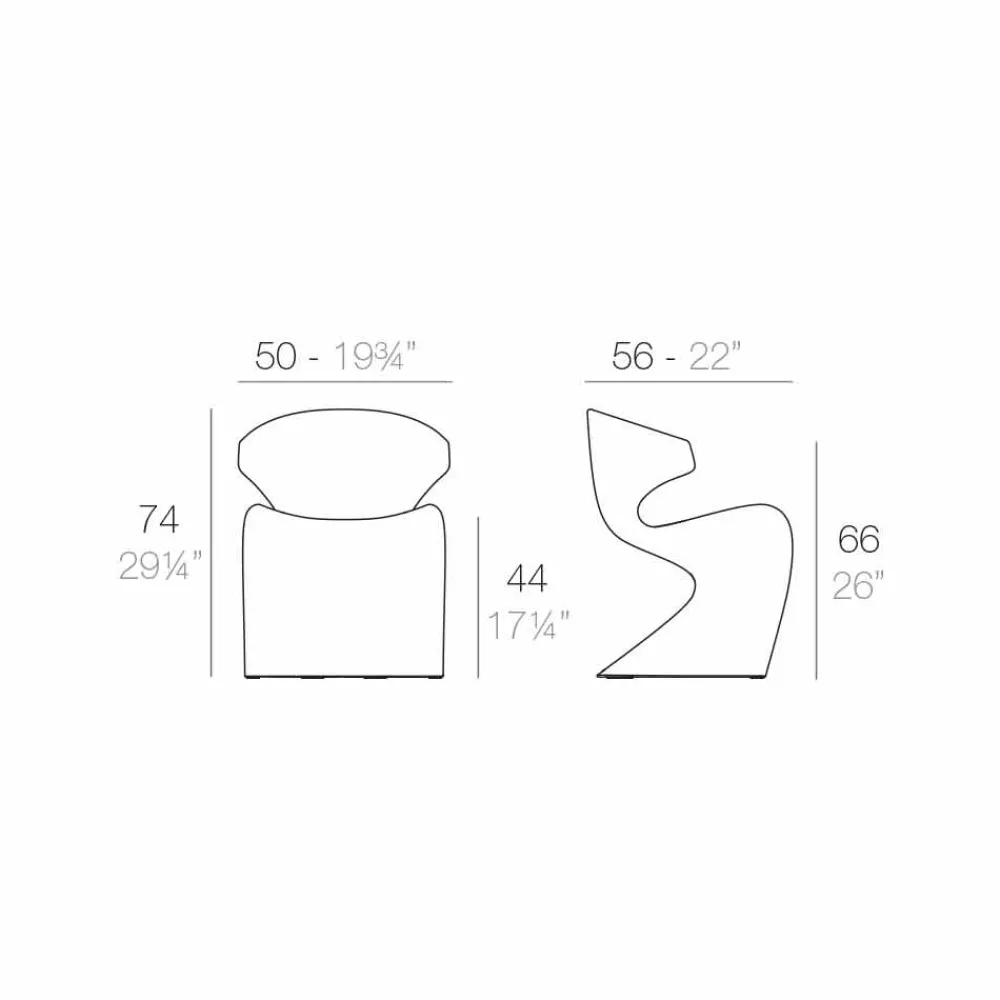 Vondom Gartenstühle Kunststoff-Wing moderner Outdoor-Sessel aus Polyethylen, 50x56xH74 cm