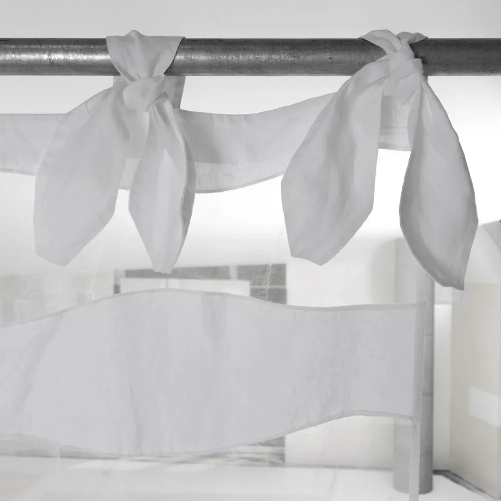 Viadurini Textile Leinenvorhänge-Vorhang aus weißem Leinen und Organza mit Stickerei von elegantem Design - Oceanomare