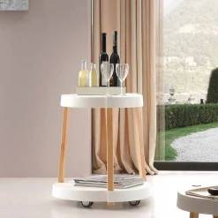 Viadurini Living Küchenzubehör-Wagen aus Buchenholz und Polypropylen weiß mit Rollen Pineto