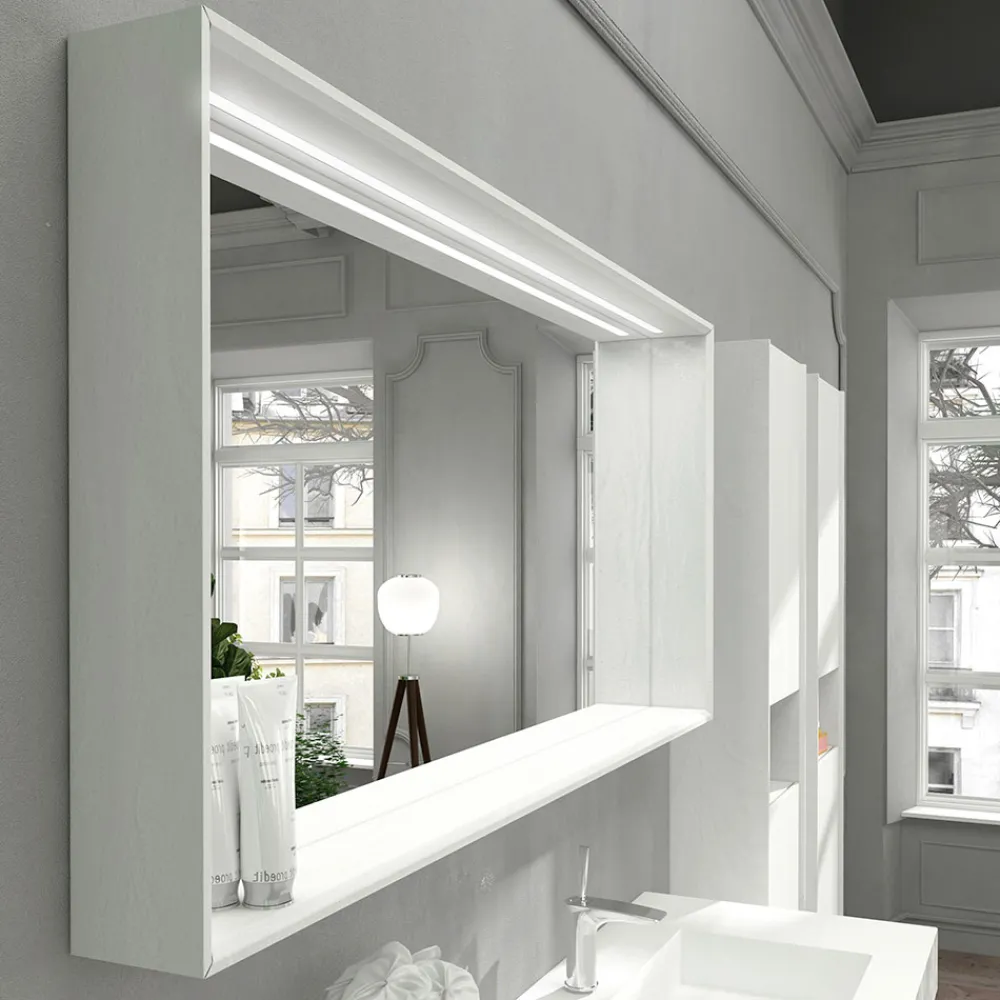 Viadurini Bathroom Wandspiegel-Wand-Badezimmerspiegel mit LED-Licht und Holzrahmen Made in Italy - Geppio