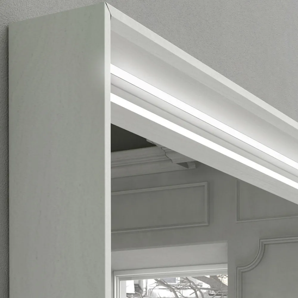 Viadurini Bathroom Wandspiegel-Wand-Badezimmerspiegel mit LED-Licht und Holzrahmen Made in Italy - Geppio