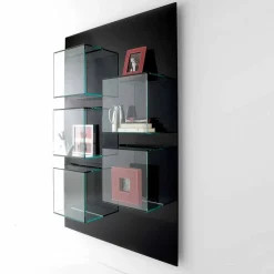 Viadurini Decor Moderne Design Bücherregale-Wandbücherregal aus schwarzem Holz mit Glasböden Made in Italy - Basilico