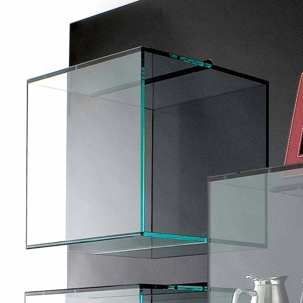 Viadurini Decor Moderne Design Bücherregale-Wandbücherregal aus schwarzem Holz mit Glasböden Made in Italy - Basilico