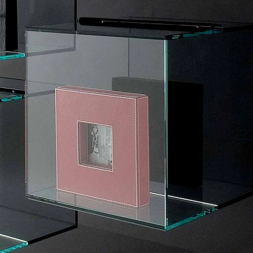 Viadurini Decor Moderne Design Bücherregale-Wandbücherregal aus schwarzem Holz mit Glasböden Made in Italy - Basilico