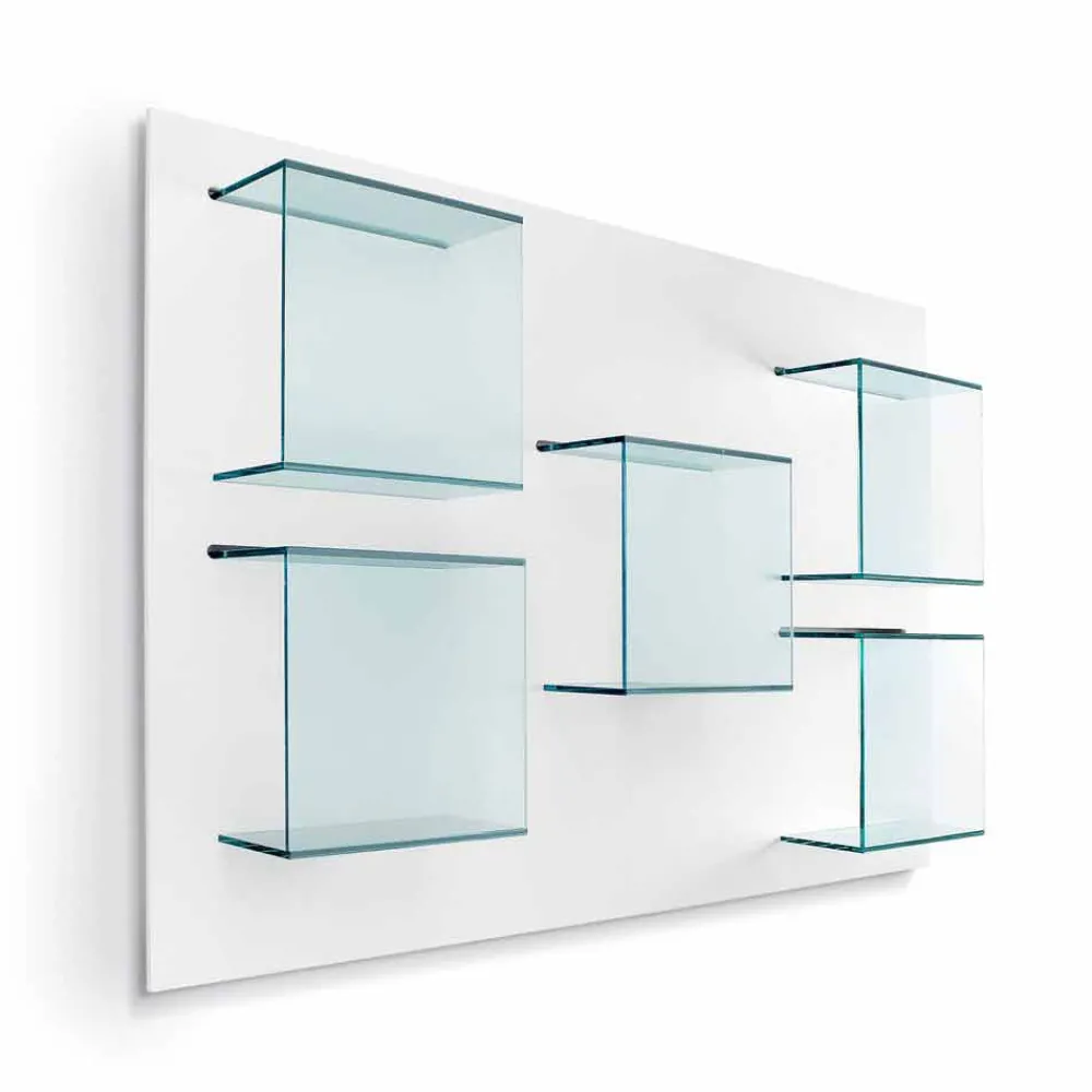 Viadurini Decor Moderne Design Bücherregale-Wandbücherregal mit weißer Holzplatte und Glasböden - Basil