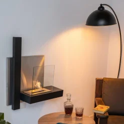 Viadurini Fire Design Wandkamine Bioethanol-Wand-Bioethanol-Bio-Kamin aus schwarzem Metall und gehärtetem Glas - Martin