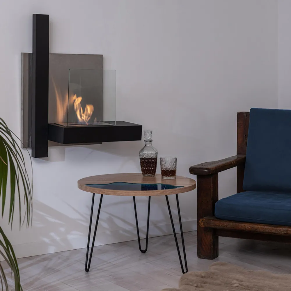 Viadurini Fire Design Wandkamine Bioethanol-Wand-Bioethanol-Bio-Kamin aus schwarzem Metall und gehärtetem Glas - Martin