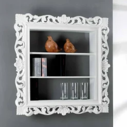 Viadurini Living Moderne Design Bücherregale-Wandboard weiß mit 3 Einlegeböden ornamentreicher Rahmen Daran