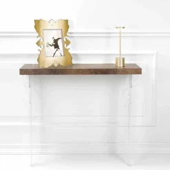 Viadurini Living Konsolentisch Flur-Wandkonsolenoberteil aus Grau, Weiß oder Cortenholz und Plexiglas - Leopardi