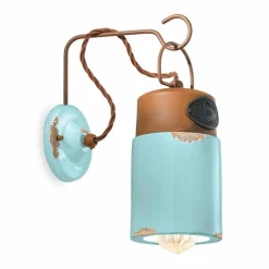 Ferroluce Vintage Wandleuchten-Wandlampe aus Keramik und Rosteisen Desiree