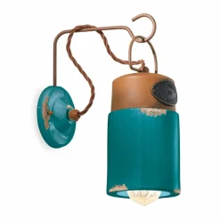 Ferroluce Vintage Wandleuchten-Wandlampe aus Keramik und Rosteisen Desiree