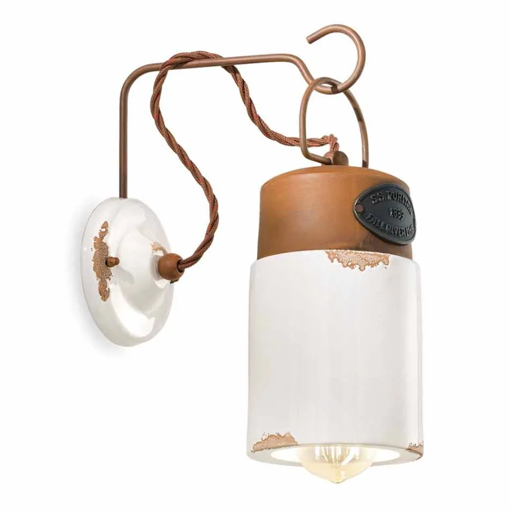 Ferroluce Vintage Wandleuchten-Wandlampe aus Keramik und Rosteisen Desiree
