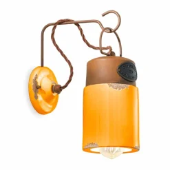 Ferroluce Vintage Wandleuchten-Wandlampe aus Keramik und Rosteisen Desiree
