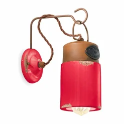 Ferroluce Vintage Wandleuchten-Wandlampe aus Keramik und Rosteisen Desiree