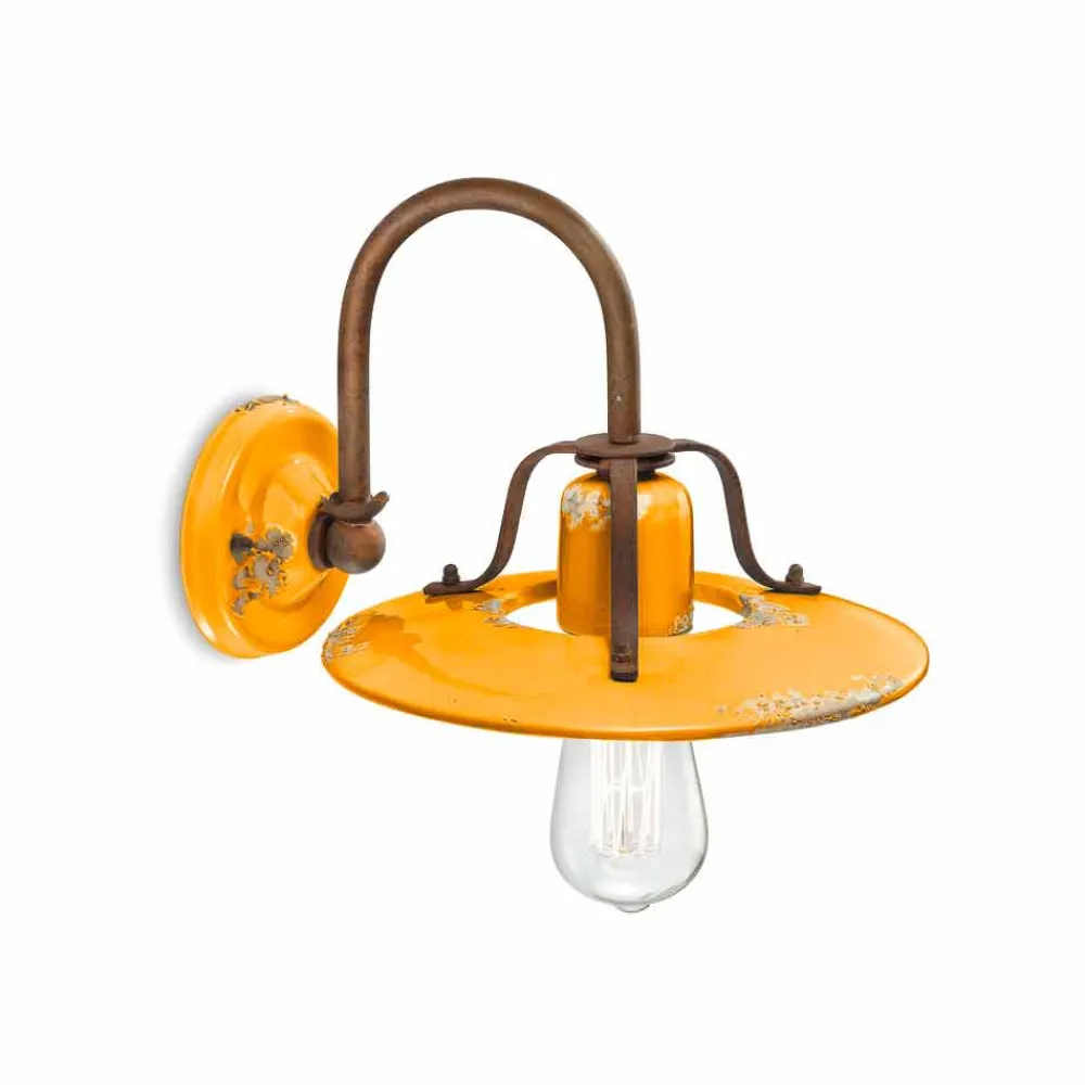 Ferroluce Vintage Wandleuchten-Wandlampe Country aus Metall und Keramik Gladys