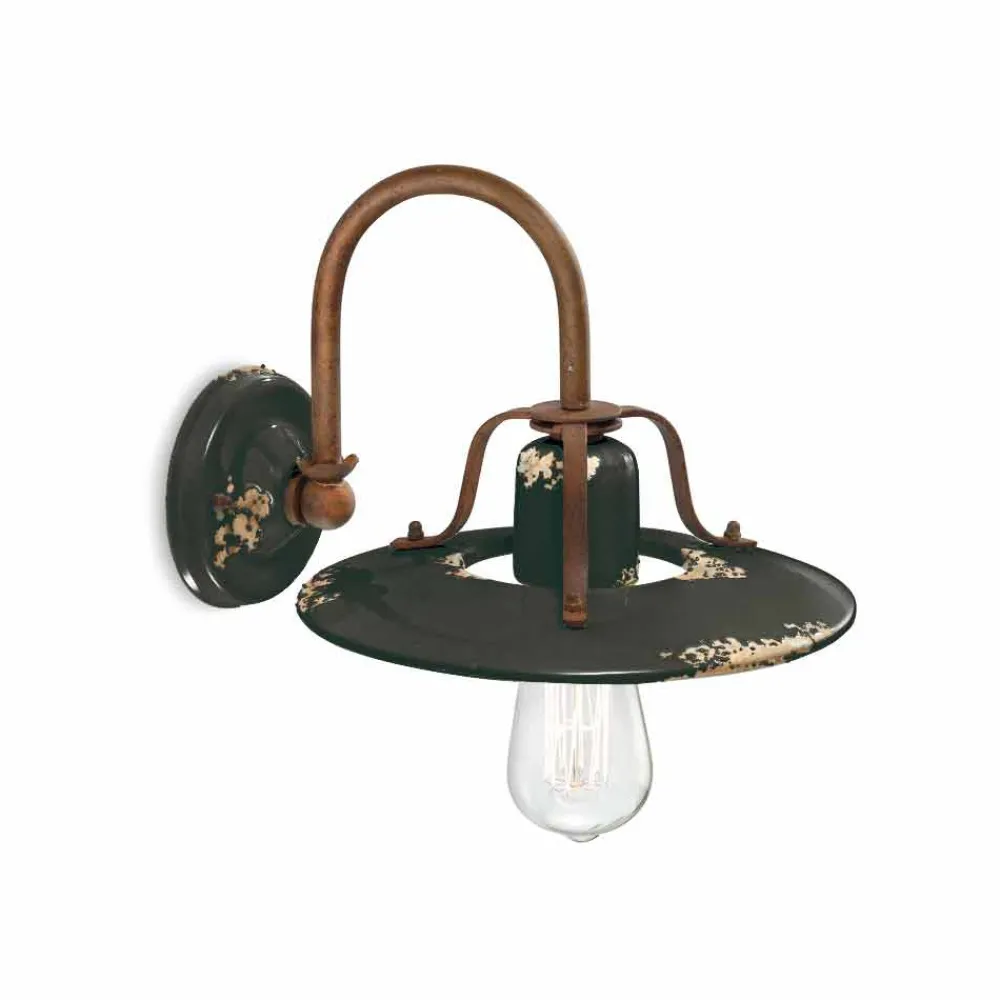 Ferroluce Vintage Wandleuchten-Wandlampe Country aus Metall und Keramik Gladys