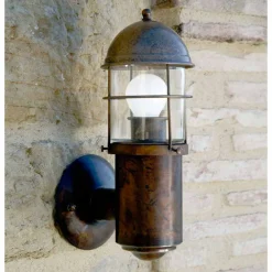 Aldo Bernardi Garten-Wandlampen-Wandlampe für den Außenbereich aus Messing und Kupfer Attila von