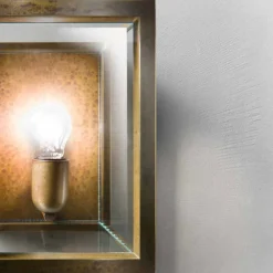 Il Fanale Vintage Wandleuchten-Wandlampe groß aus Messing und Glas im Industrial Design Quadro von