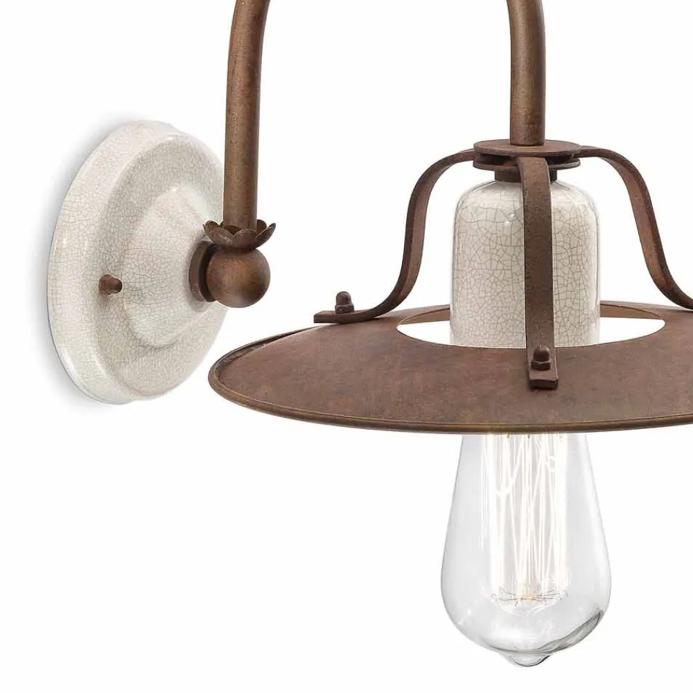 Ferroluce Vintage Wandleuchten-Wandlampe im Industrial Design aus Metall und Keramik