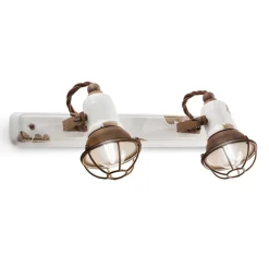 Ferroluce Wandleuchte Industrial-Wandlampe mit 2 industriellen handwerklichen Strahlern aus Eisen und Keramik - Loft