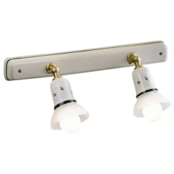 Ferroluce Vintage Wandleuchten-Wandleuchte 2 oder 3 Strahler Messing und handbemalte Keramik - Savona