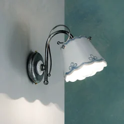 Ferroluce Vintage Wandleuchten-Wandleuchte aus Eisen und Keramik mit handgemaltem Stickereieffekt - Ravenna