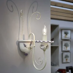 Ferroluce Vintage Wandleuchten-Wandleuchte aus handbemalter Keramik und lackiertem Messing - Sanremo