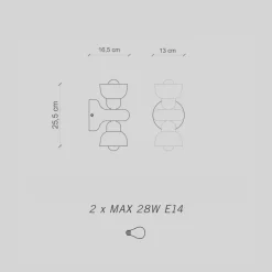 Ferroluce Moderne Wandleuchten-Wandleuchte aus Keramik mit 2 Lichtern, hergestellt in Italien – Berimbau