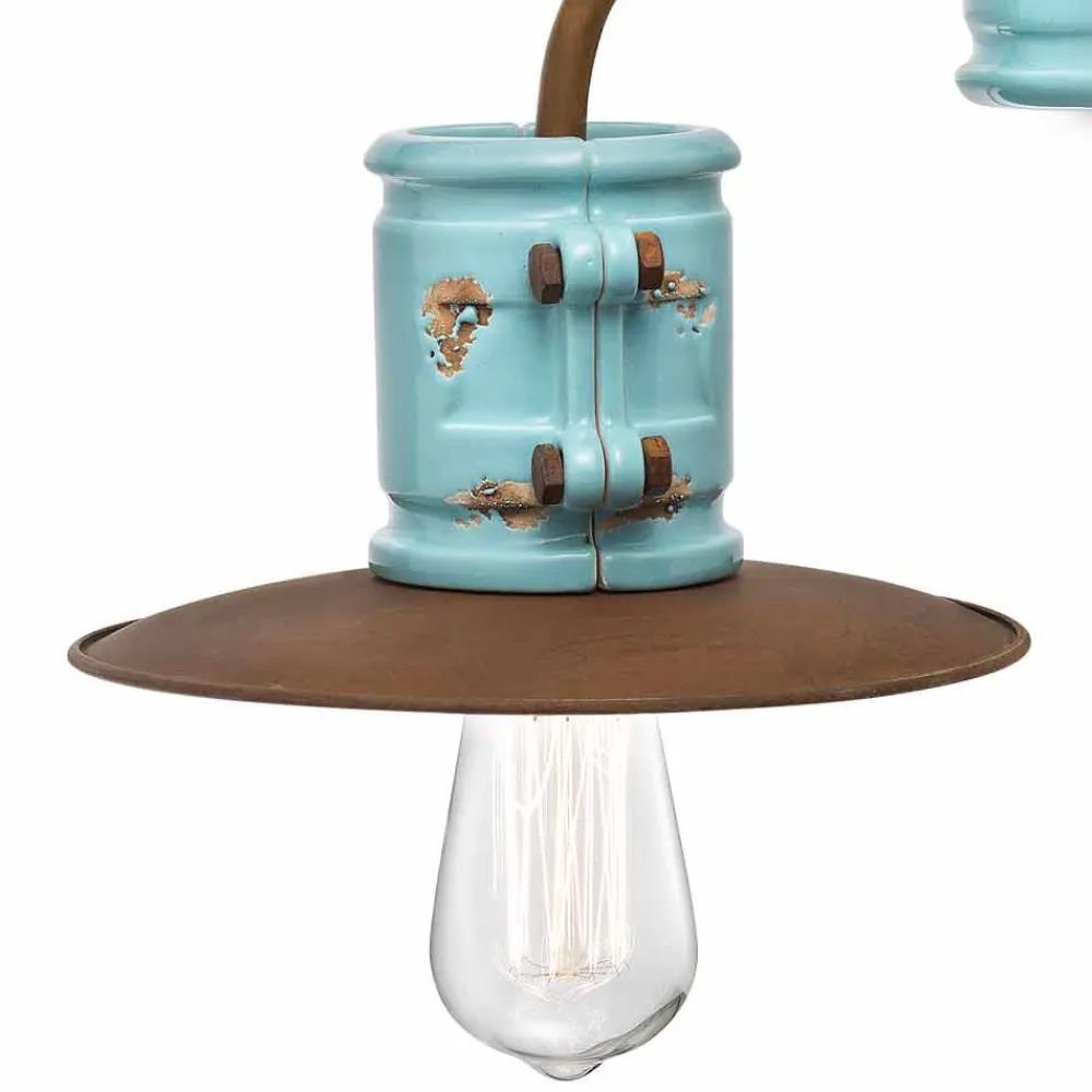 Ferroluce Vintage Wandleuchten-Wandleuchte aus Keramik und Metall Katy