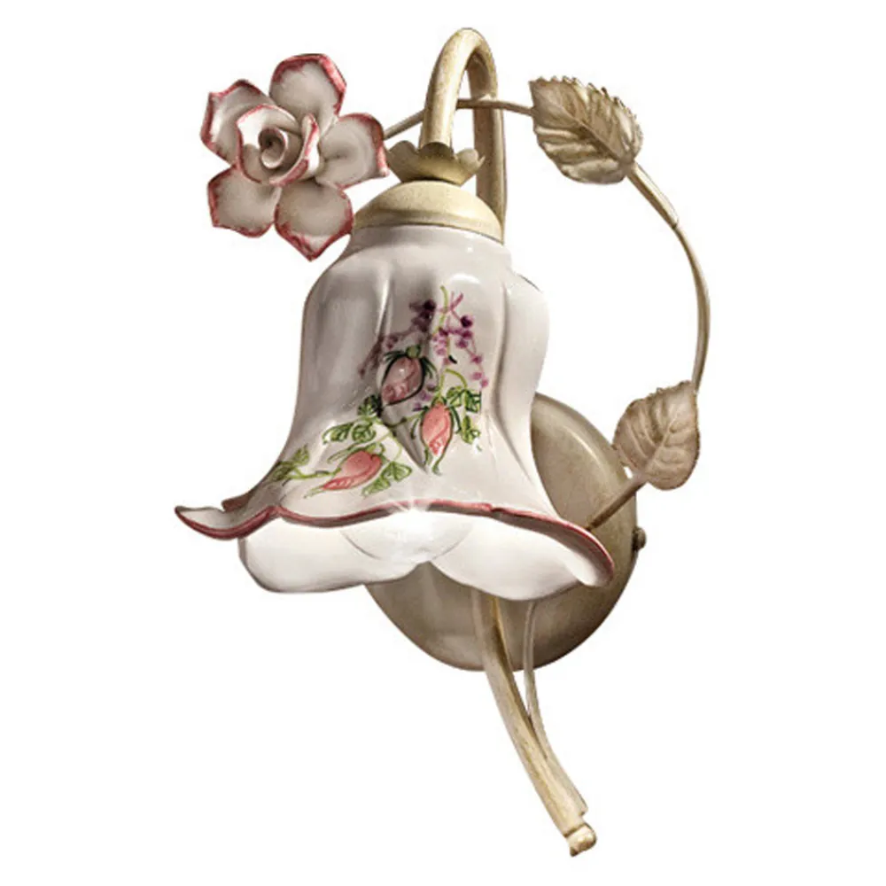 Ferroluce Vintage Wandleuchten-Wandleuchte aus Metall und handverzierter Keramik mit Rose - Pisa