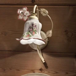 Ferroluce Vintage Wandleuchten-Wandleuchte aus Metall und handverzierter Keramik mit Rose - Pisa